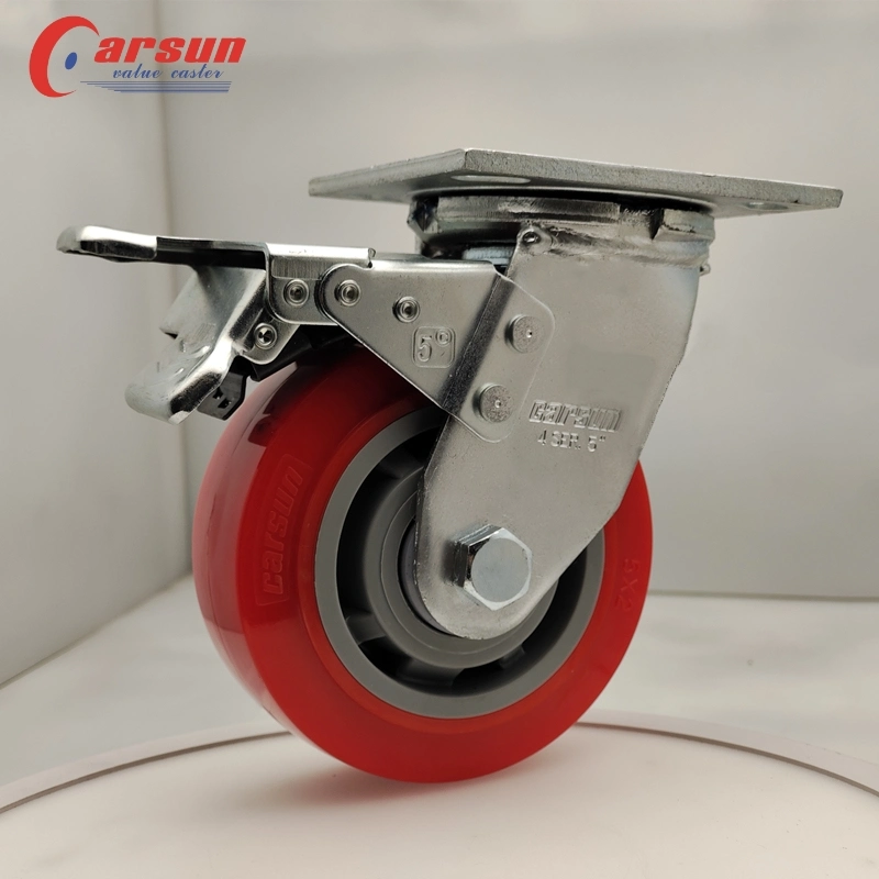 100/125/150/200mm Casters Heavy Duty 4/5/6/8 Inch Caster Swivel PU Industrial Castor Wheel with Metal Brake