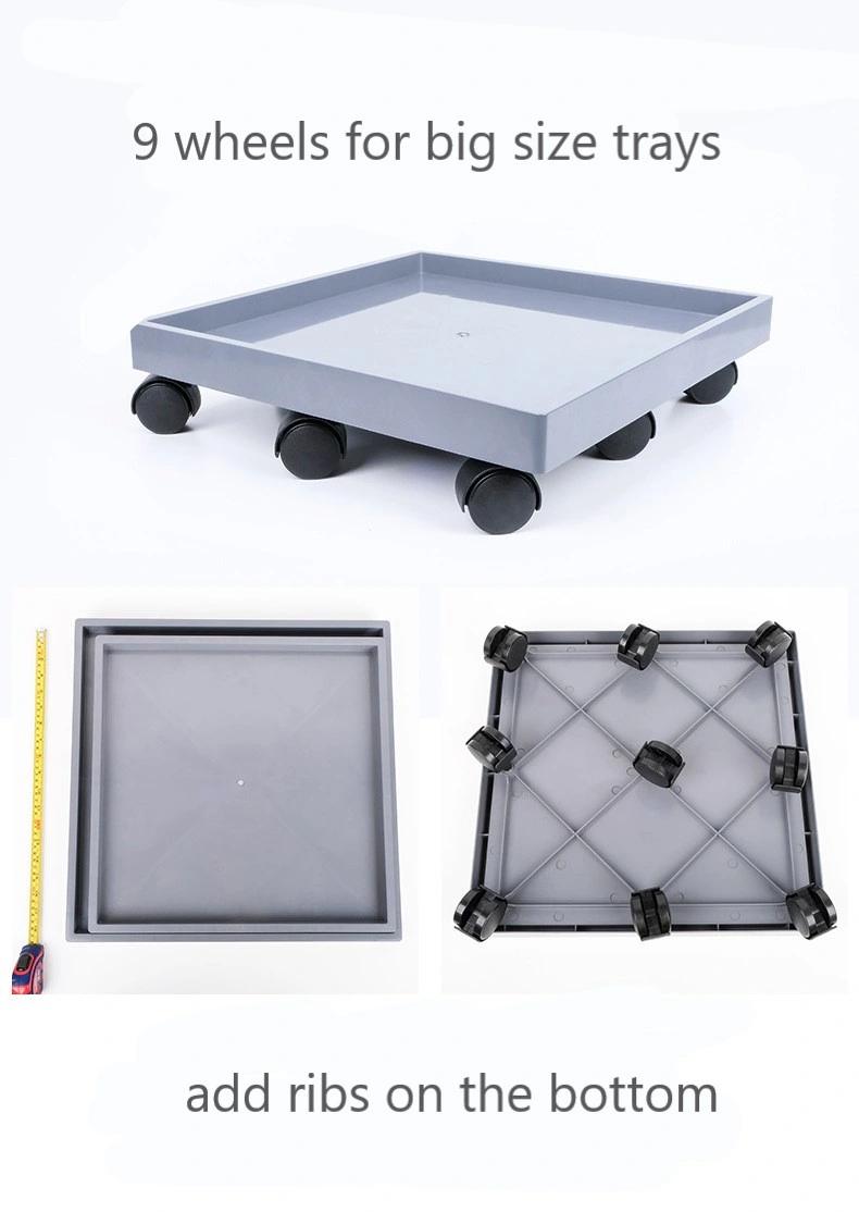 High Quality ABS Square Flower Pot Tray Trolley with Wheels