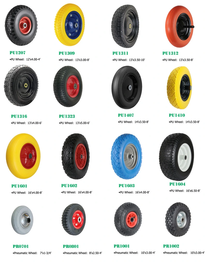 PU Wheelbarrow Tyre, 4.80 4.00-8, Solid Rubber Spare Wheel, Coloured Steel Rim