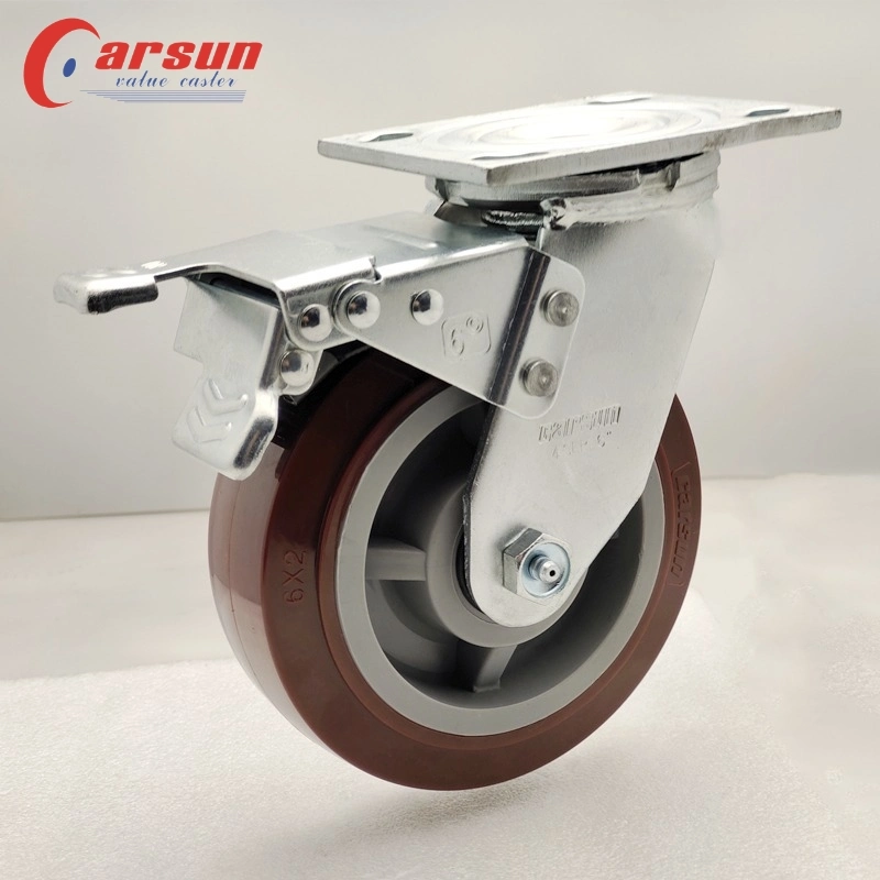 100/125/150/200mm Casters Heavy Duty 4/5/6/8 Inch Caster Swivel PU Industrial Castor Wheel with Metal Brake