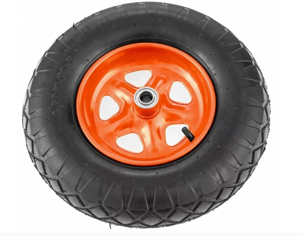 4.00-8 Pneumatic Rubber Wheel, Wheelbarrow Wheel Tire Steel Wheel Rim with Ball Bearing, 2pr 4pr Nylon Tyre for Wheelbarrow