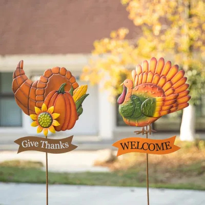 Ruota di metallo Barrow Pumpkin Yard palo / Hanging Wall decorazione, Pumpkin Wagon Cart con felice segni di caduta, autunno Harvest Porch decorazioni per Garden Yarden Lawn Sign