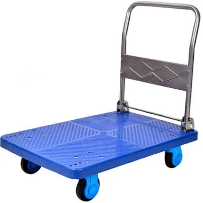 Carrello a ruote con manico in acciaio per trasporto pieghevole e piattaforma in plastica