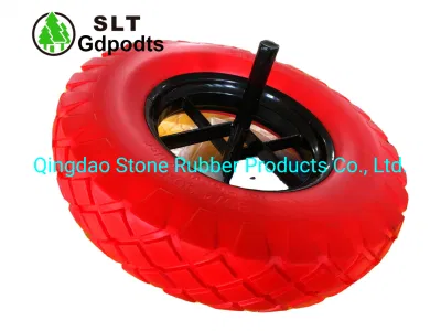  Ruota in schiuma PU 4.00-8 Flat Free Hot Selling con 20X240 mm Assale solido per carriola per costruzioni