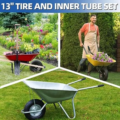 Set di pneumatici e tubi interni 13X4.00-6, con stelo valvola diritto Tr-13, per sostituzione ruota carrello portagomma a ruota