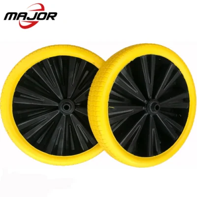  Ruota in schiuma PU con cerchione in plastica largo da 14 pollici, colore giallo Ruota per Trashmaster