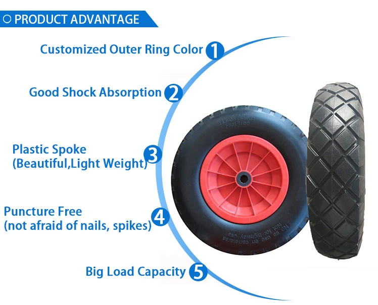 16X400-8 Flat-Free PU Tyre 16 Inch for Wheelchair/Wheelbarrow/Hand Trolley Wheel