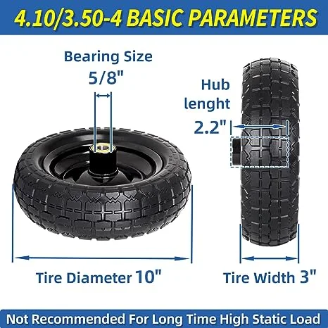 10-Inch Cart Tire, Flat-Free Solid Tire for Hand Truck Garden Wagon Trolley Dolly Lawn Mover Go Kart Wheel Replacement