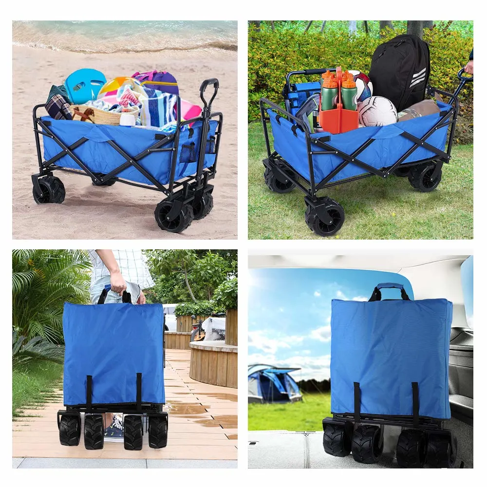 Folding Garden Cart Outdoor Wide Wheel Wagon Custom Logo Cart Foldable Beach Wagon Big Wheels for Camping