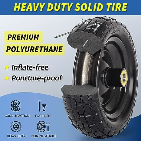 10-Inch Cart Tire, Flat-Free Solid Tire for Hand Truck Garden Wagon Trolley Dolly Lawn Mover Go Kart Wheel Replacement
