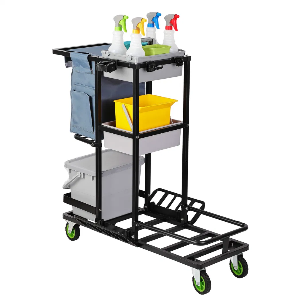 Hardware Cleaning Trolley Metal Janitor Cart Universal Wheel Multi-Functional Steel