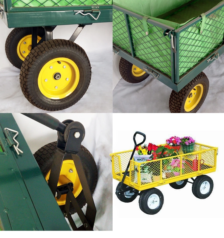 Steel Wagon Cart Wheelbarrow Trailer Heavy Duty Outdoor Large Lawn Cart Garden Trolley