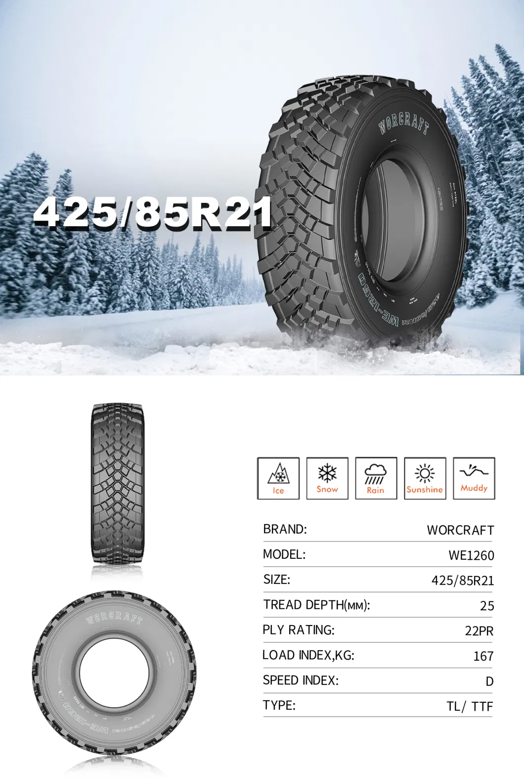 Worcraft Brand Double Coin Kama Tyre 425/85r21 1600r20 for Russian Market