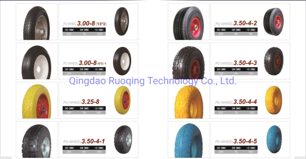 Factory Heavy Duty Soild Flat Free Colour Go Cart Wheelbarrow PU Foam Wheel 400-8 with Steel/Plastic Rim