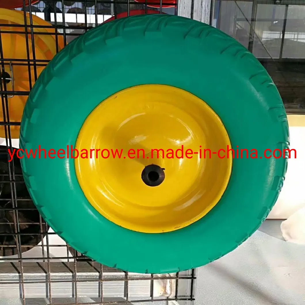 Heavy Duty 4.00-8 Colorful Polypropylene Tire 16 Inch PU Solid Flat Free Wheel for Wheelbarrow to Poland Market