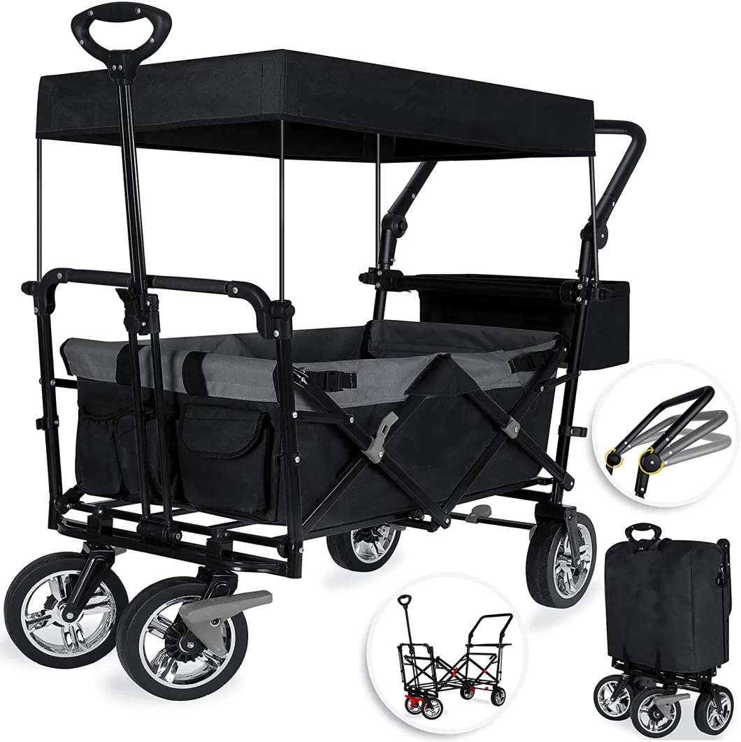 Portal Folding Collapsible Wagon Utility Outdoor Camping Beach Cart Garden Park Trolley 4 Strong Wheels