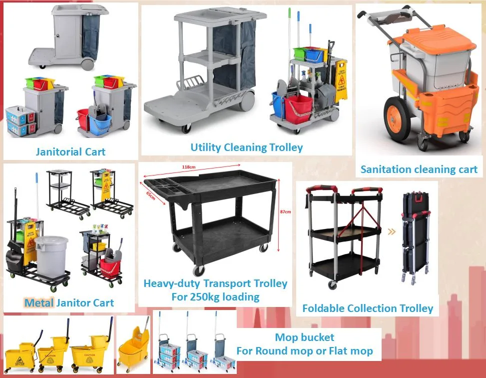 Hardware Cleaning Trolley Metal Janitor Cart Universal Wheel Multi-Functional Steel