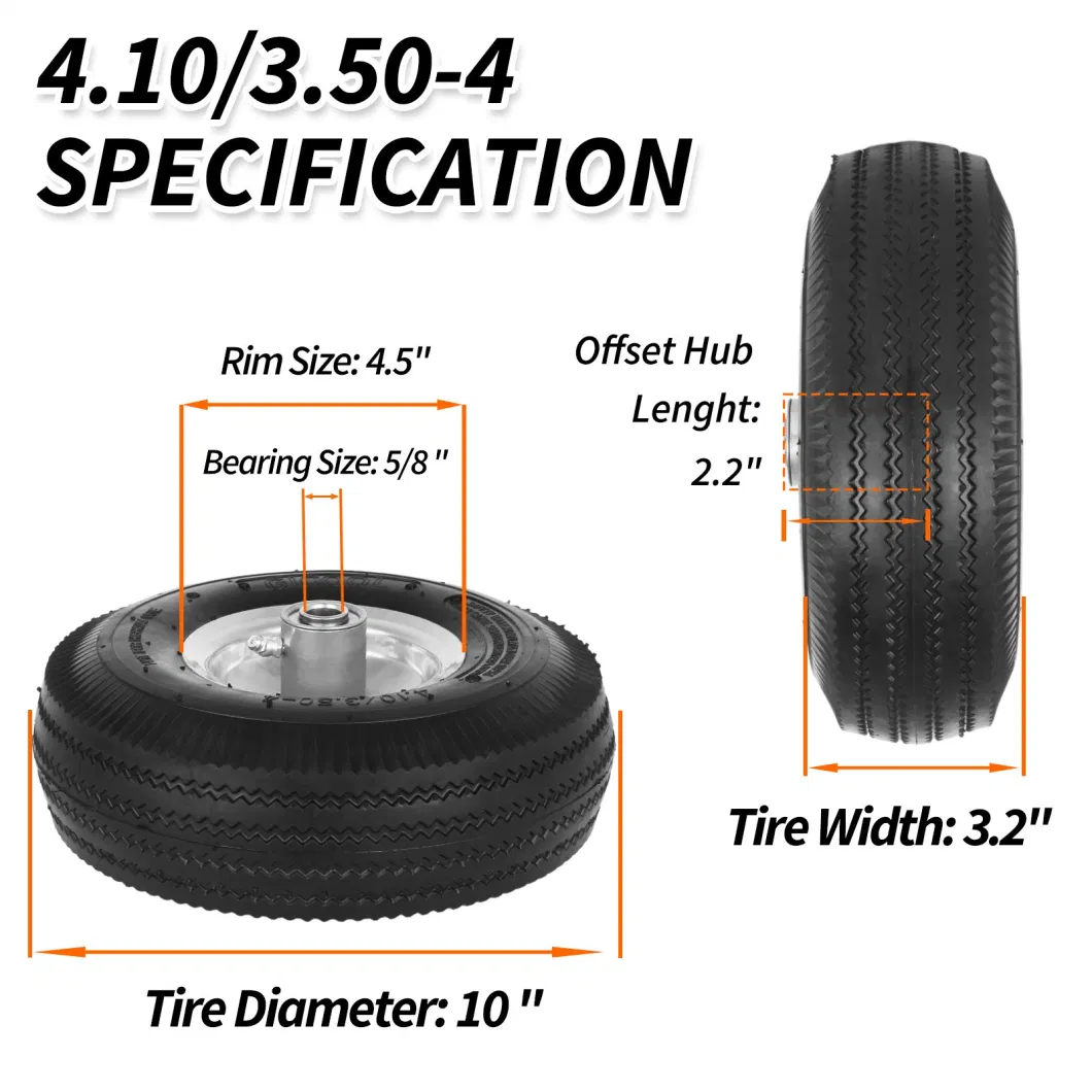10 Inch 4.10/3.50-4 Pneumatic Rubber Garden Cart Replacement Tire and Wheel for Hand Truck Trolley Dolly Garden Wagon