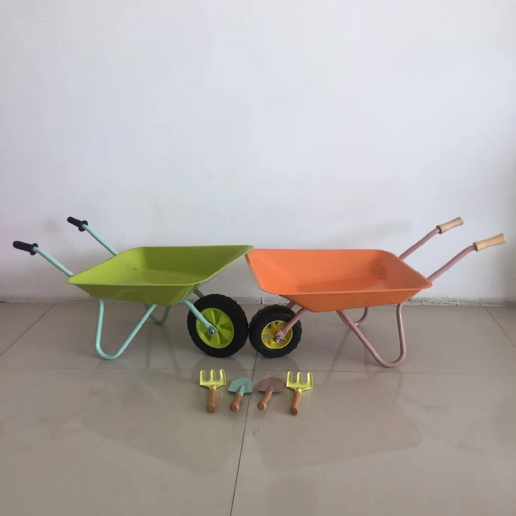 Kids Metal Rubber Wheel Wheelbarrow