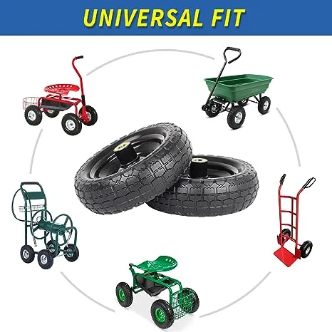 13-Inch Flat-Free Solid Tire and Wheel Replacement for Wheelbarrow Garden Wagon Trolley Dolly Lawn Mover Go Kart--2 Pack