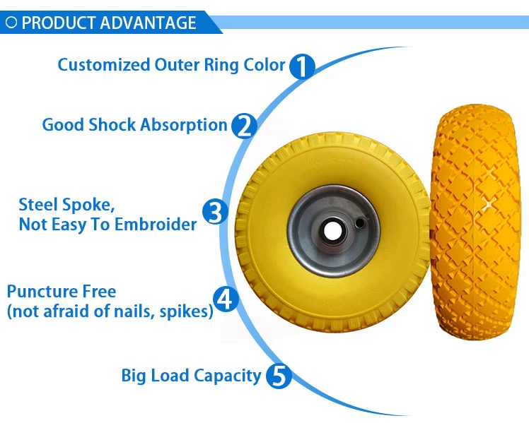 300-4 Solid Flat Free PU Foam Wheel with Colour PU Part