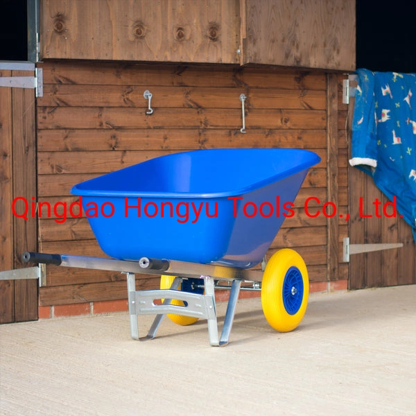 Wb9600 Hot Sale Large Big Plastic Steel Handle Double Wheel Wheelbarrow