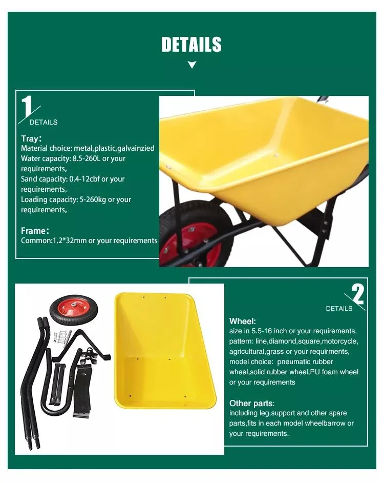 Lightweight Single Wheel Industry Green Color Wheel Barrow