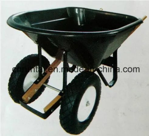 Double Wheels Pneumatic Wheel Black Wheelbarrow with Wooden Handle