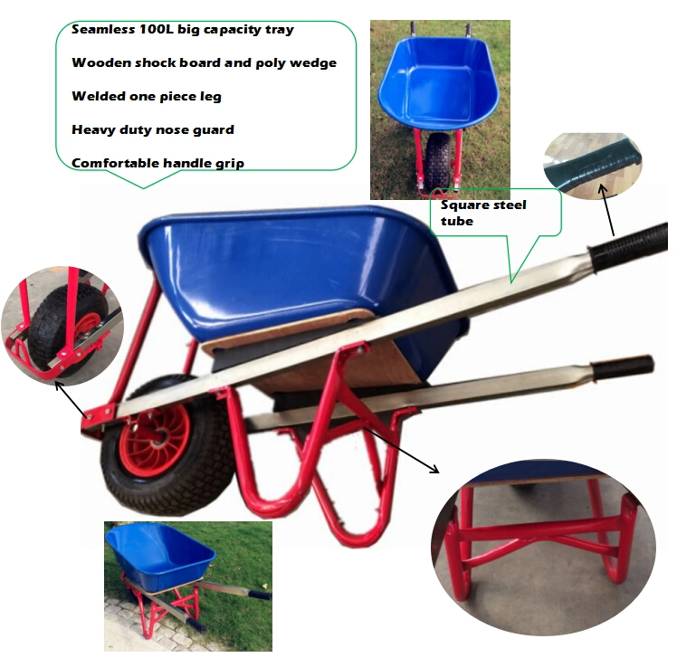 Heavy Duty Construction Wheelbarrow with Square Metal Handle