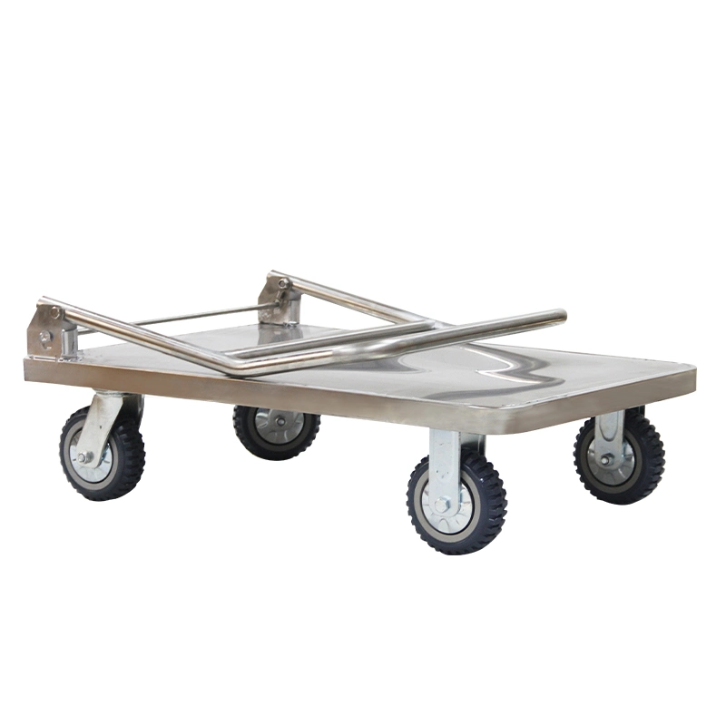 4 Wheels Stainless Steel Platform Trolley Foldable Cart Travel Bag Luggage Wheelbarrow