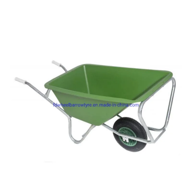 160L Galvanized Single or Double Wheel Wheelbarrow with Plastic Tray, 4.00-8 Air Wheel