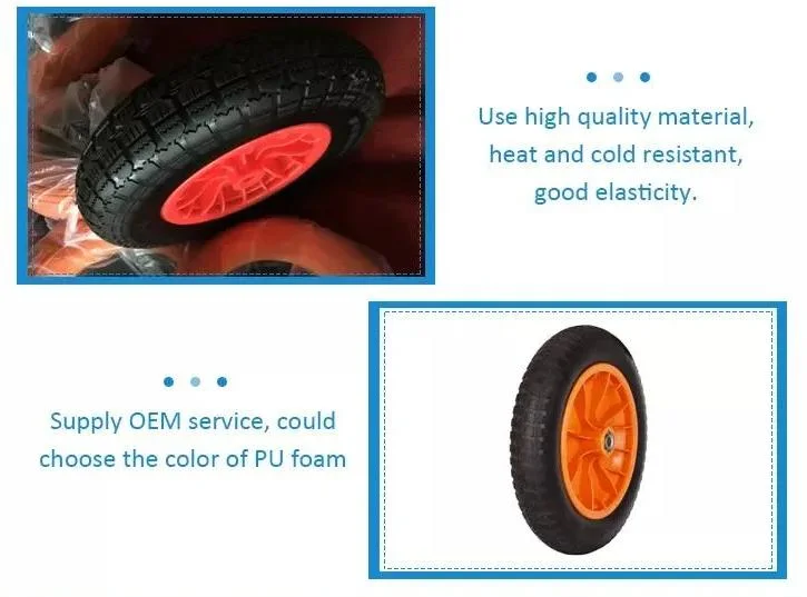 Factory Price Multi Colors 4.10/3.50-4 PU Solid Foam Wheelbarrow Wheel with Steel Rim for Hand Trolley, Tool Cart