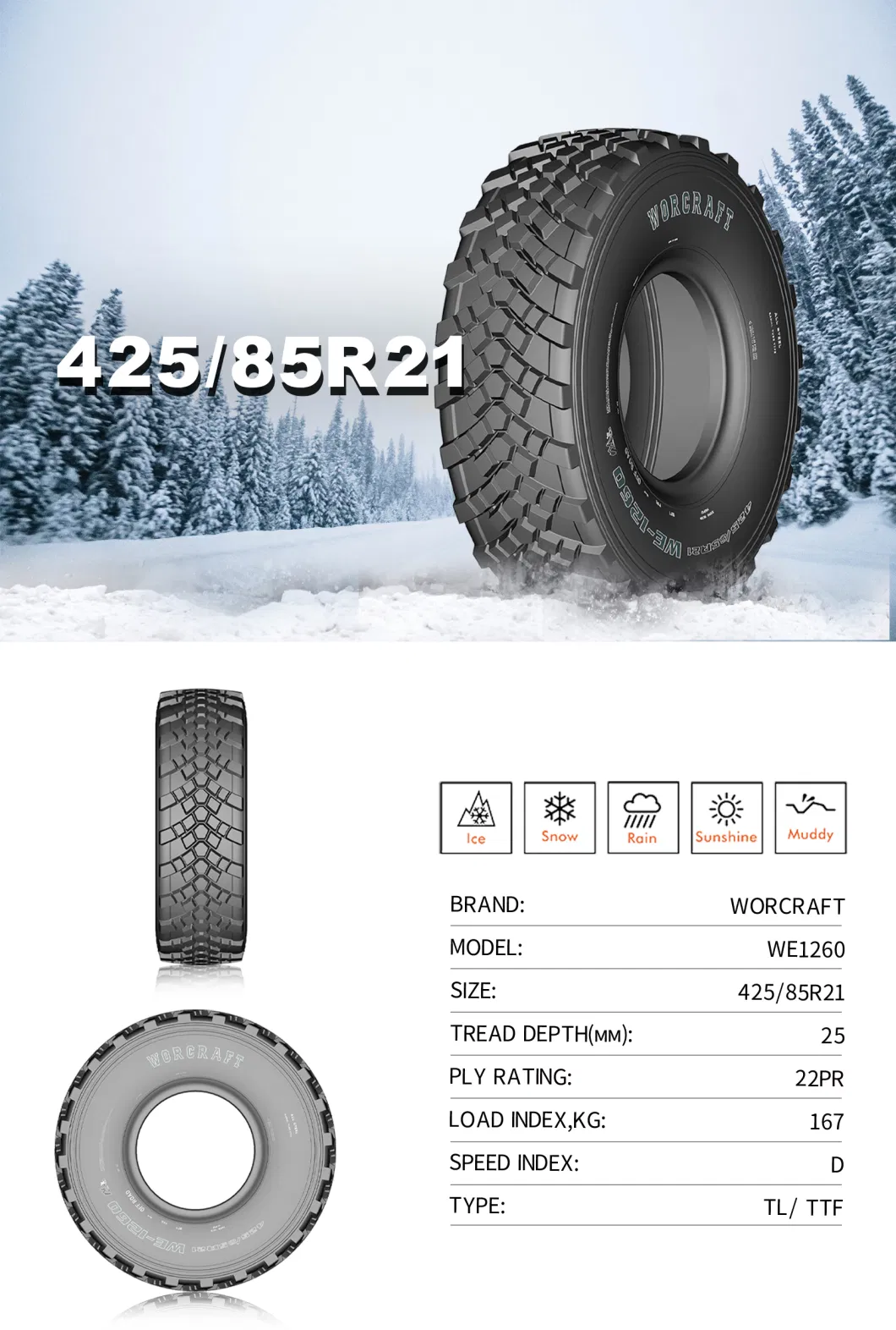 Worcraft Brand Truck Tyre 16.00r20 Deep Tread Depth