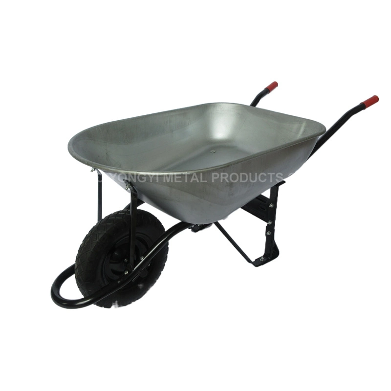South American Heavy Duty Concrete Wheeled Barrow with Air Wheels and Galvanized Trays