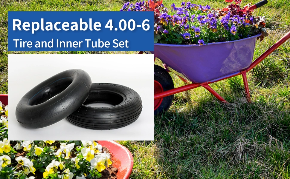 13X4.00-6 Tire and Inner Tube Set, with Tr-13 Straight Valve Stem, for Wheelbarrow Trolley Dolly Garden Wagon Wheel Replacement