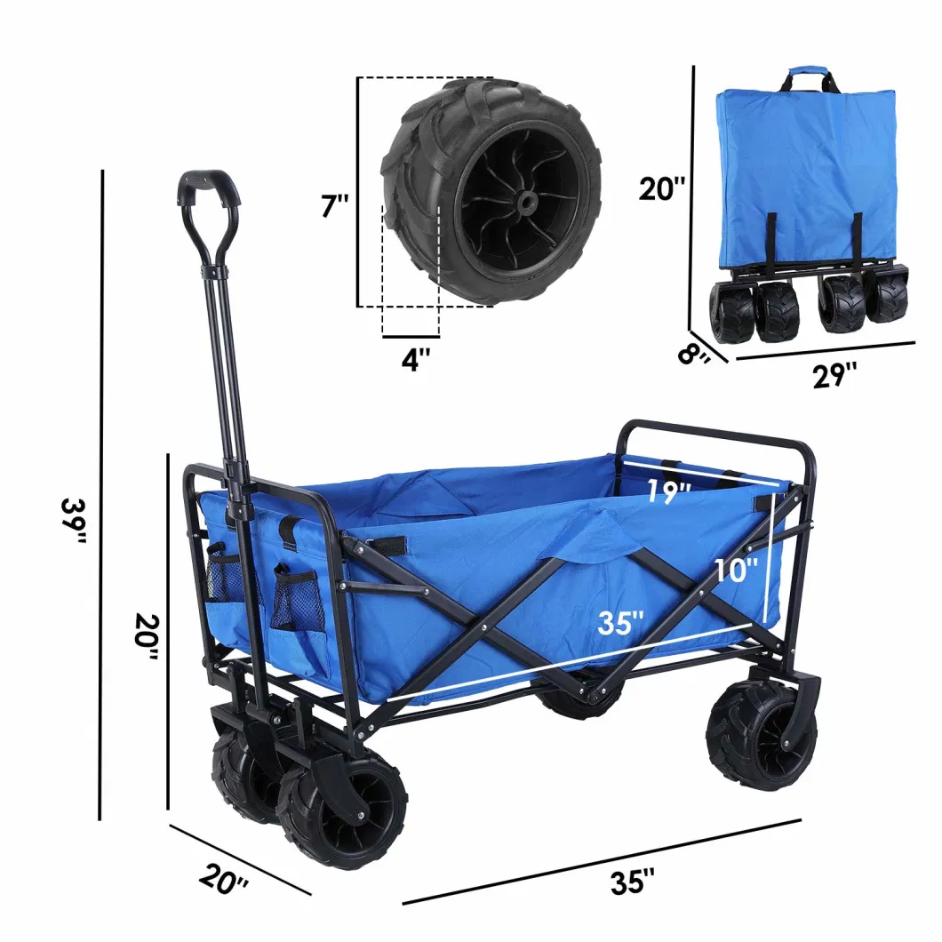 Folding Garden Cart Outdoor Wide Wheel Wagon Custom Logo Cart Foldable Beach Wagon Big Wheels for Camping