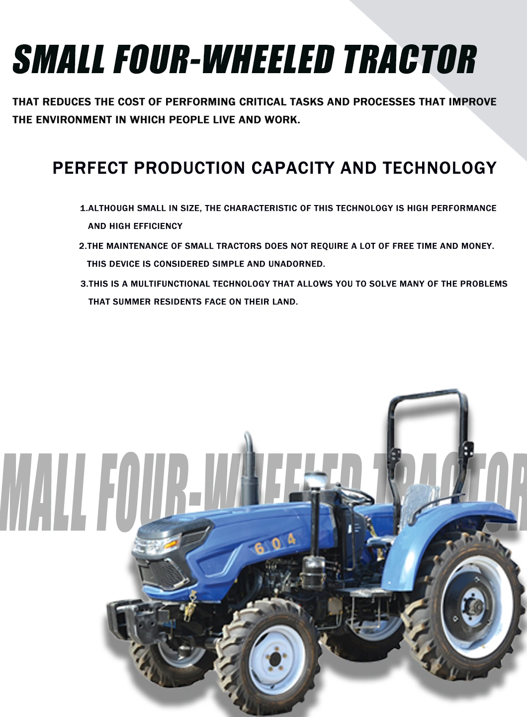 Most Popular Tractor Agricultural Small Four-Wheel Four-Cylinder Four-Wheel Drive Greenhouse Orchard Broken Grass Farmland Multi-Functional BV