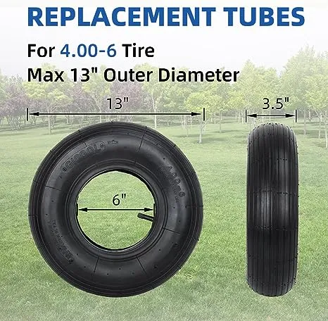 13X4.00-6 Tire and Inner Tube Set, with Tr-13 Straight Valve Stem, for Wheelbarrow Trolley Dolly Garden Wagon Wheel Replacement
