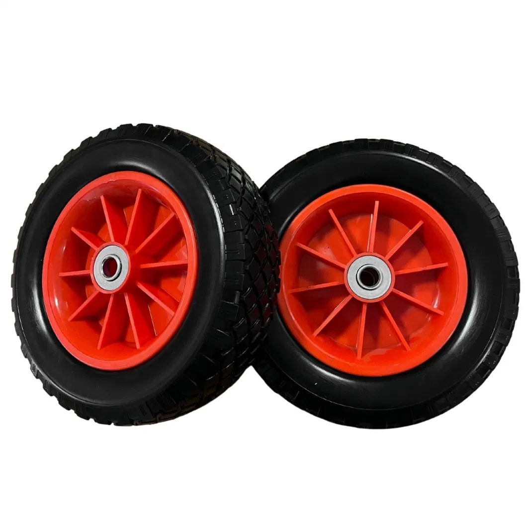 10 Inch 3.50-6 Polyurethane PU Foam Flat Free Solid Rubber Tire Wheel with 12/16/20/25mm Bearings All Terrain