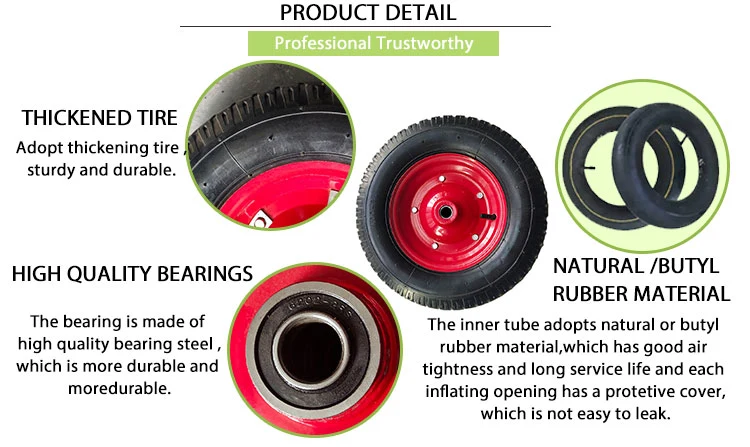 4.00-8 Rubber Pneumatic Wheel Wheelbarrow and Trolley Inflatable Rubber Pneumatic Wheel Tire