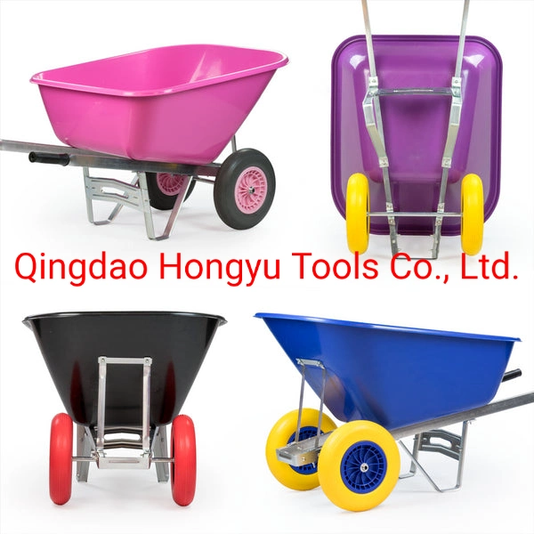 Wb9600 Hot Sale Large Big Plastic Steel Handle Double Wheel Wheelbarrow