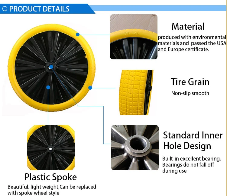 14inch Yellow Tyre Wide Plastic Rim PU Foam Wheel PU Wheel for Trash Master