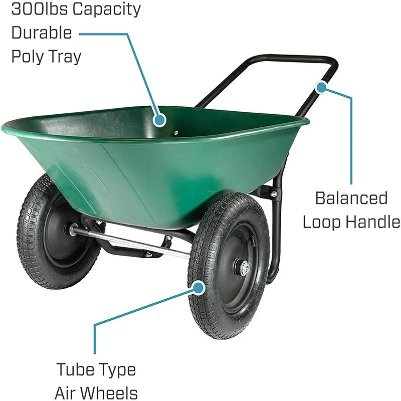 2 Wheeled Large Capacity Rolling Utility Dump Cart Garden Wheelbarrow for Residential Wheelbarrow