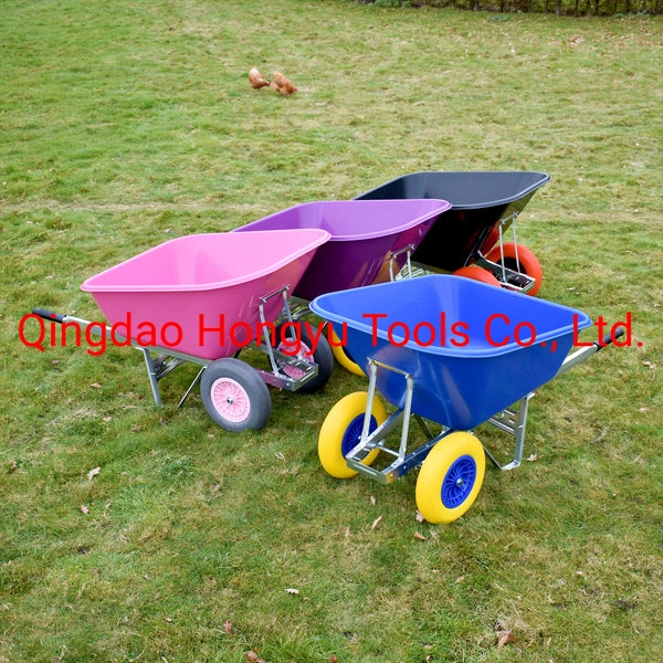 Wb9600 Hot Sale Large Big Plastic Steel Handle Double Wheel Wheelbarrow