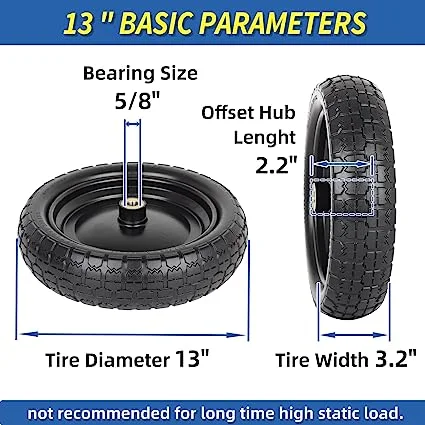 13-Inch Flat-Free Solid Tire and Wheel Replacement for Wheelbarrow Garden Wagon Trolley Dolly Lawn Mover Go Kart--2 Pack