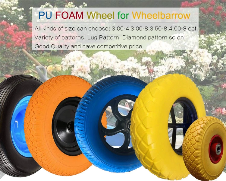 10inch 3.50-4 PU Rubber Polyurethane Puncture Proof Flat Free Wheel with 5/8 &prime;&prime; Bore Hole for Garden Utility Trolley Cart