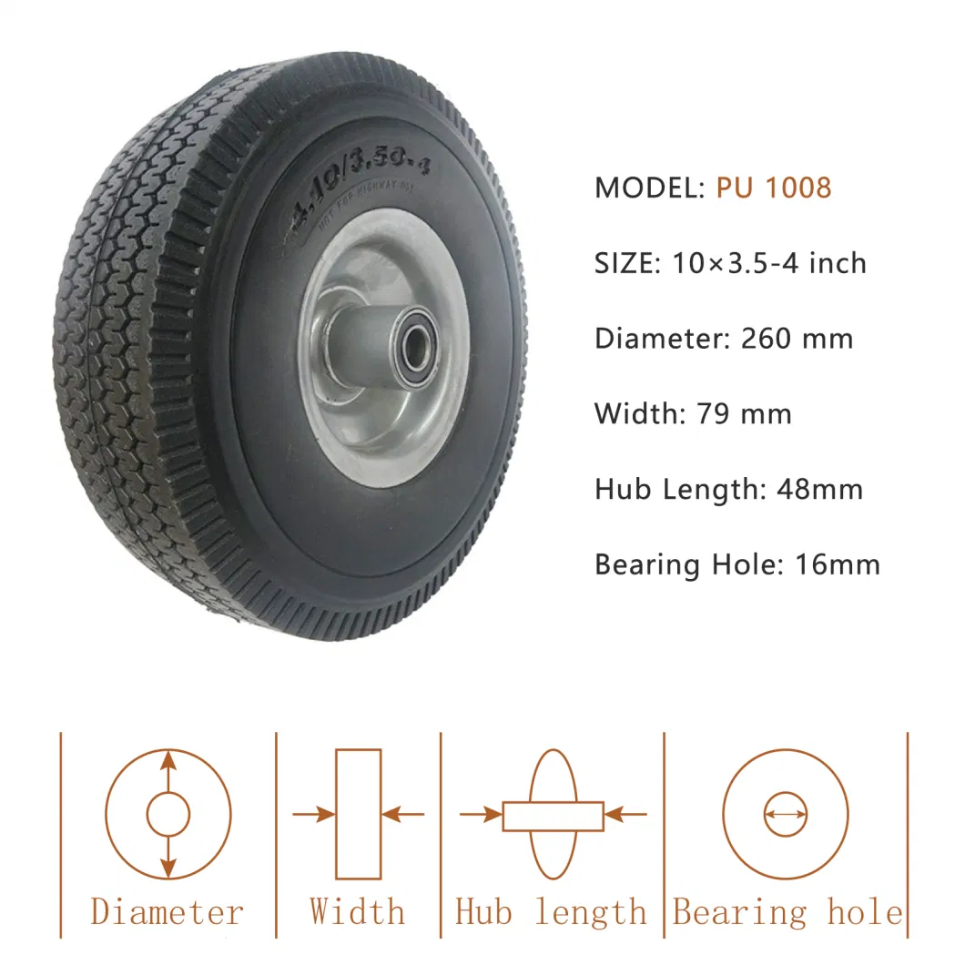 PU Foam Solid Rubber Wheel for Hand Truck Trolley Lawn Mower Spreader Trolley Stroller