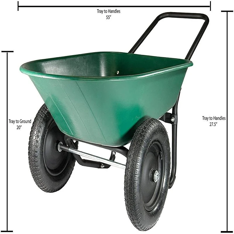 2 Wheeled Large Capacity Rolling Utility Dump Cart Garden Wheelbarrow for Residential Wheelbarrow