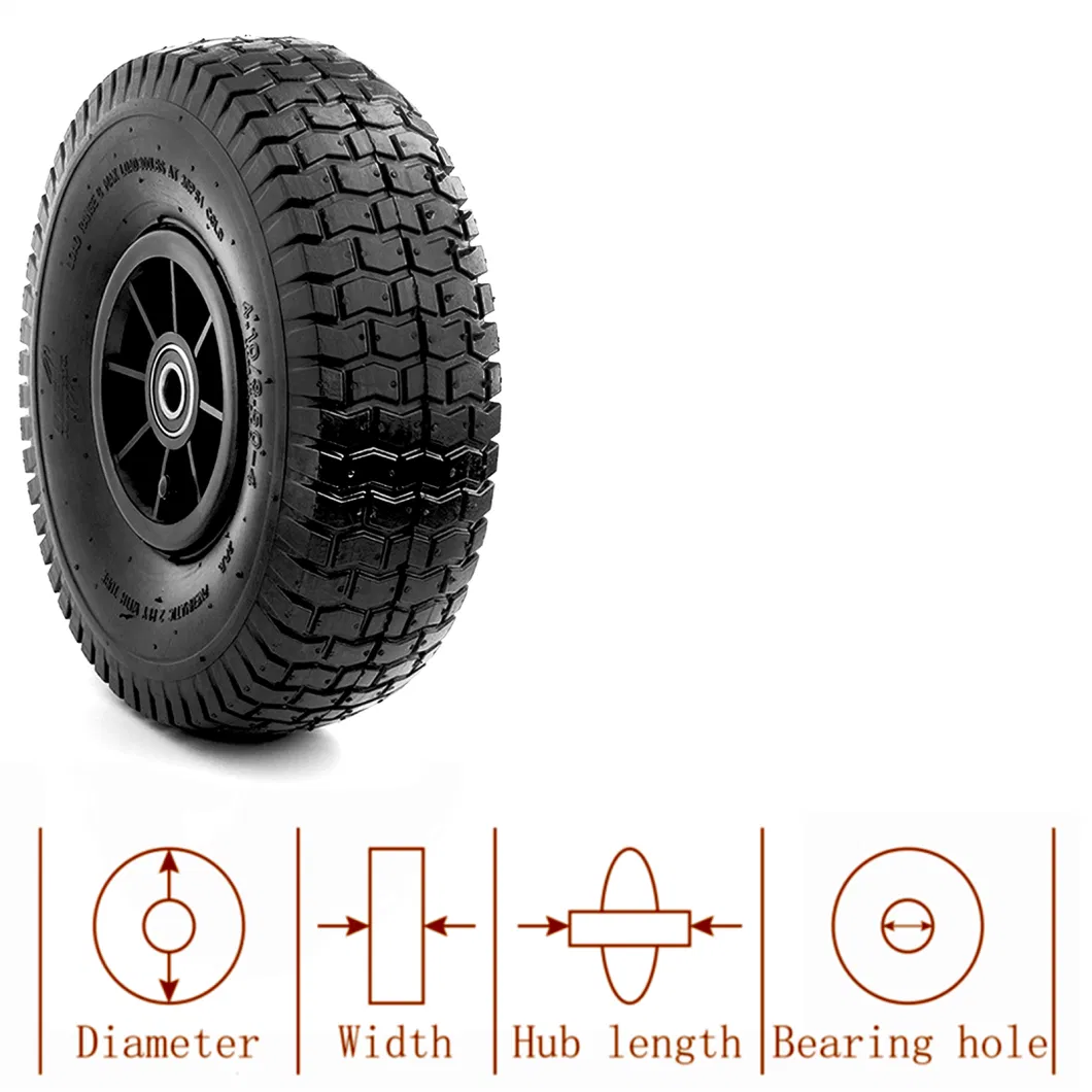 Pr1505-4 Pneumatic 10 Inch 4.10/3.50-4 Wheels Inflatable Rubber Tyre Cart Tire Wheels for Hand Truck Trolley Lawn Mower