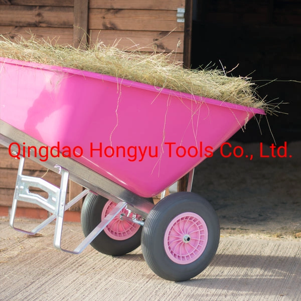 Wb9600 Hot Sale Large Big Plastic Steel Handle Double Wheel Wheelbarrow